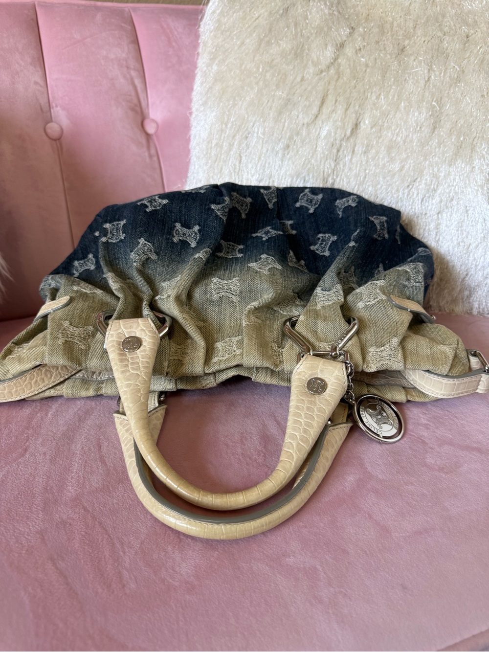 Authentic CELINE Macadam Ombre DENIM Bag Croc-Embossed Leather wSilver Hardware - Picture 8 of 16